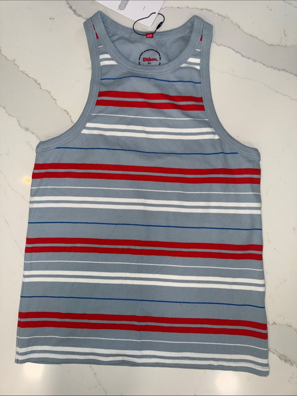 Wilson Women’s Light Gray Tank with Red, White & Blue Stripes